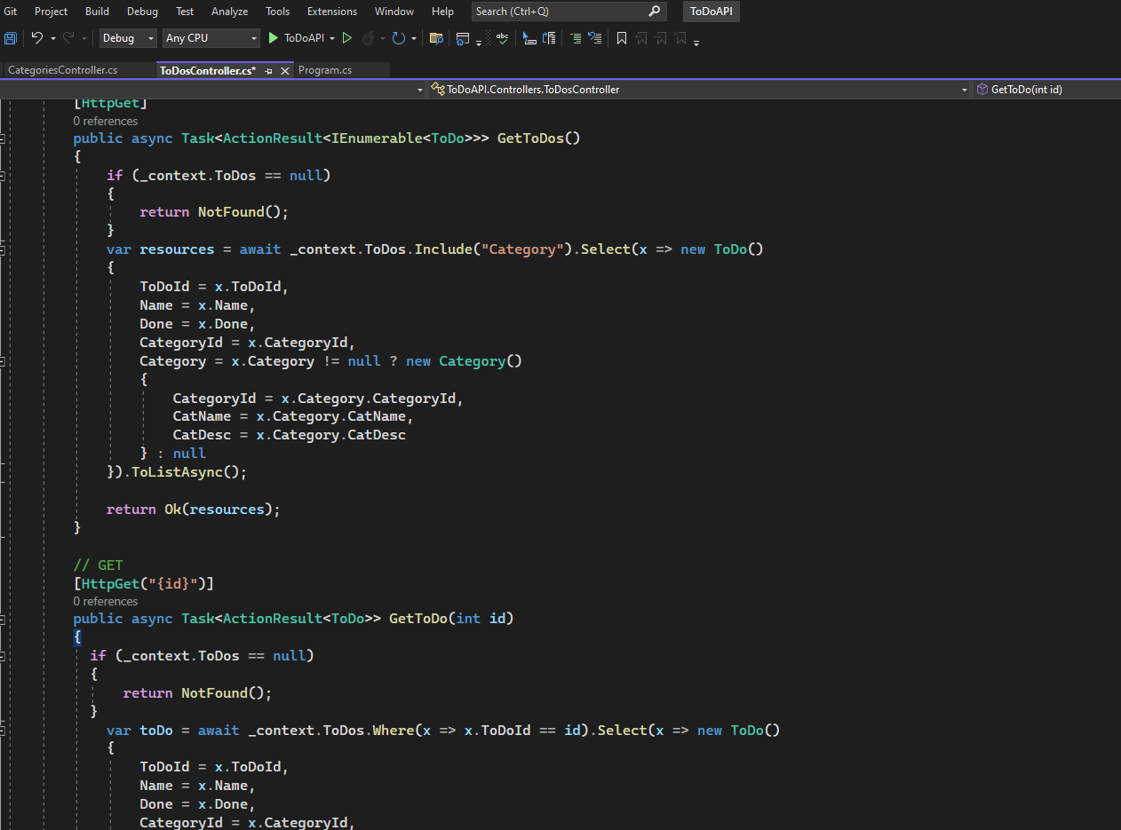 code snippet of get commands