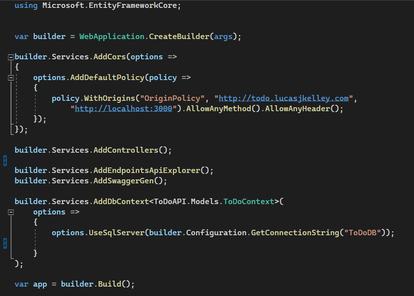 snippet of code building api services